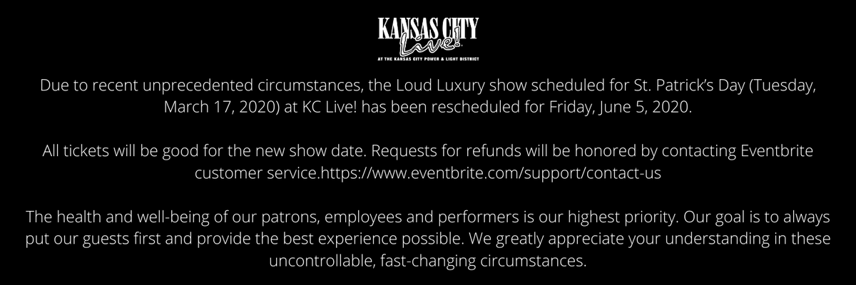 Please read below regarding St. Pats with <a href="/LoudLuxury/">LOUD LUXURY</a>. <a href="/KCPLDistrict/">KCPLDistrict</a> <a href="/Mix933/">Mix 93.3</a>