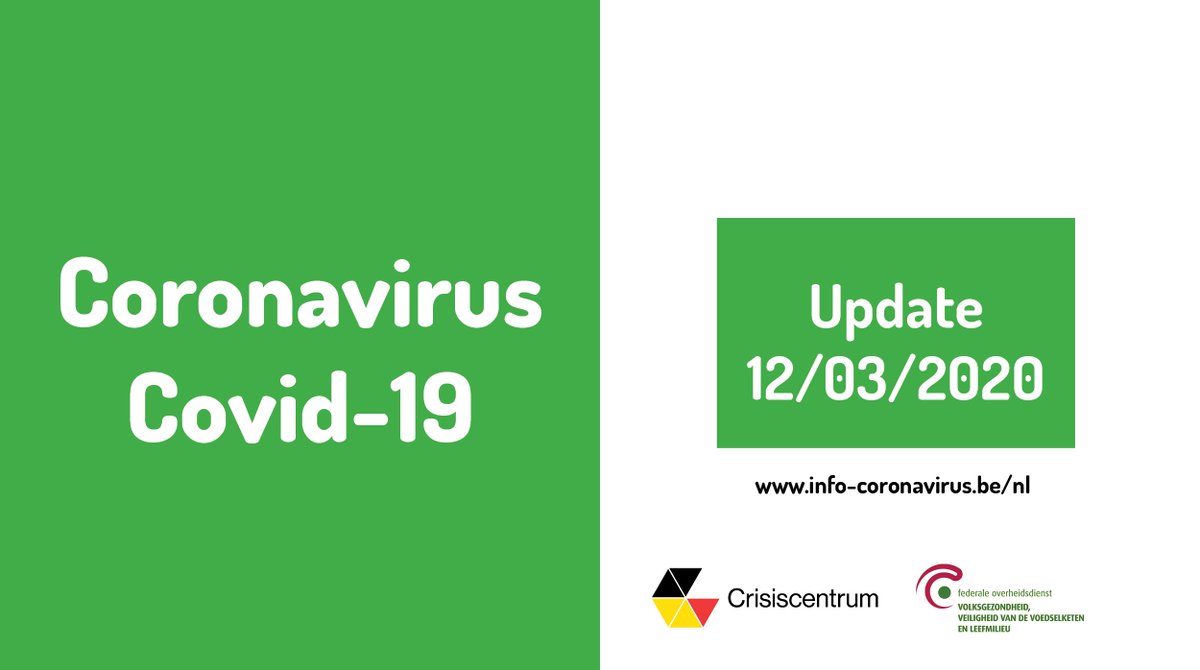 Update 12/03 #coronavirus #covid19: samen moeten we de verspreiding van het virus afremmen en kwetsbare personen beschermen. Bijkomende maatregelen zijn van kracht: crisiscentrum.be/nl/news/crisis… #samentegencorona