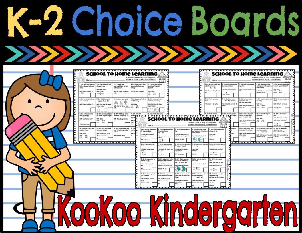 kookookinder's tweet photo. We have created 3 (K-2nd) School to Home Learning Choice Boards that can be sent home with students if your school were to close for FREE. 
Click on the link below for this FREEBIE...
https://t.co/mh2stW0CRn https://t.co/kqp9B5XWFF