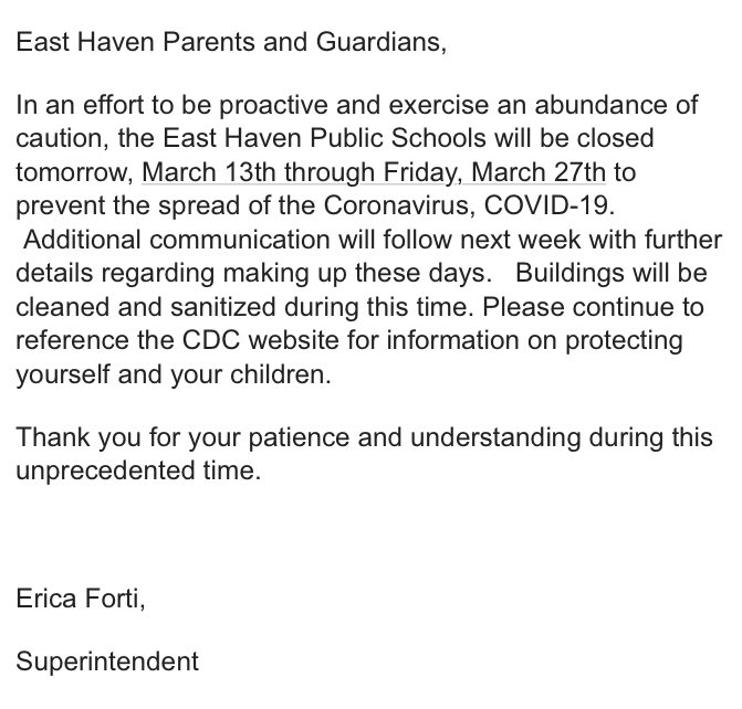 <a href="/SchoolTuttle/">Tuttle School</a> <a href="/HarkinsEHHS/">EHHS Asst. Principal</a> <a href="/MarissaVelazq10/">Overbrook/EHFRC</a> <a href="/diane_mackinnon/">Diane MacKinnon</a> <a href="/pdebernardo/">Paul DeBernardo</a> <a href="/JMMS_LauraLynn/">Laura Lynn</a> <a href="/EHavenAcademy/">East Haven Academy</a> <a href="/momauguinelem/">Momauguin Elementary</a> @EHHSMrHughes <a href="/EHavenAthletics/">East Haven AD</a> <a href="/jmmsptc/">JMMS PTC</a> <a href="/laura_cretella/">Principal Cretella</a>