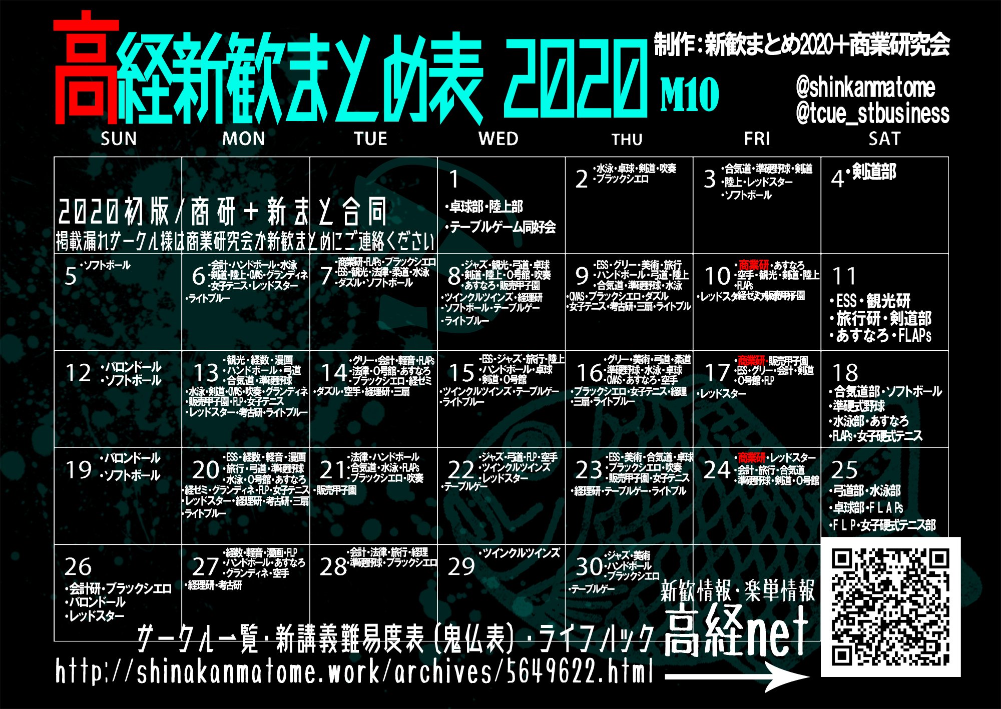 春から高崎経済大学21新歓まとめ Tcueのみなさんおはようございます 高経新歓まとめ表 初版発行です まだまだ荒削りですが大体のサークルは網羅いたしました 記入漏れの場合はdmか高経net掲示板に連絡ください 新鬼仏表 サークル一覧