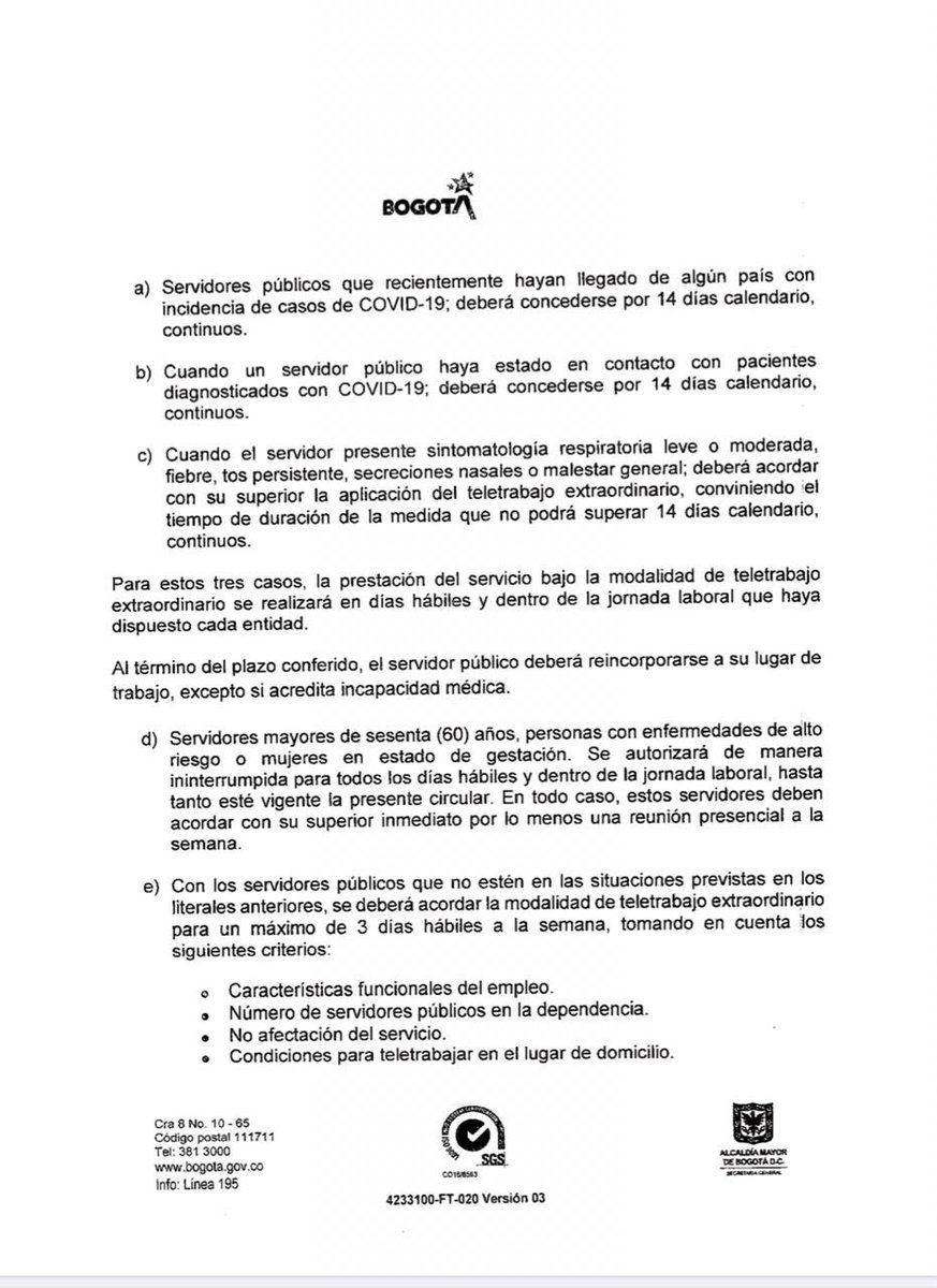 ClaudiaLopez's tweet photo. Cumpliendo medidas de cuidado colectivo #AlertaAmarillaCoronavirus hoy @Bogota adoptó las medidas para ejercer trabajo en casa y teletrabajo de por lo menos un tercio de los empleados y colaboradores de todas las entidades públicas del Distrito.

¿Cómo van en eso sus empresas? https://t.co/avhHRReHwH
