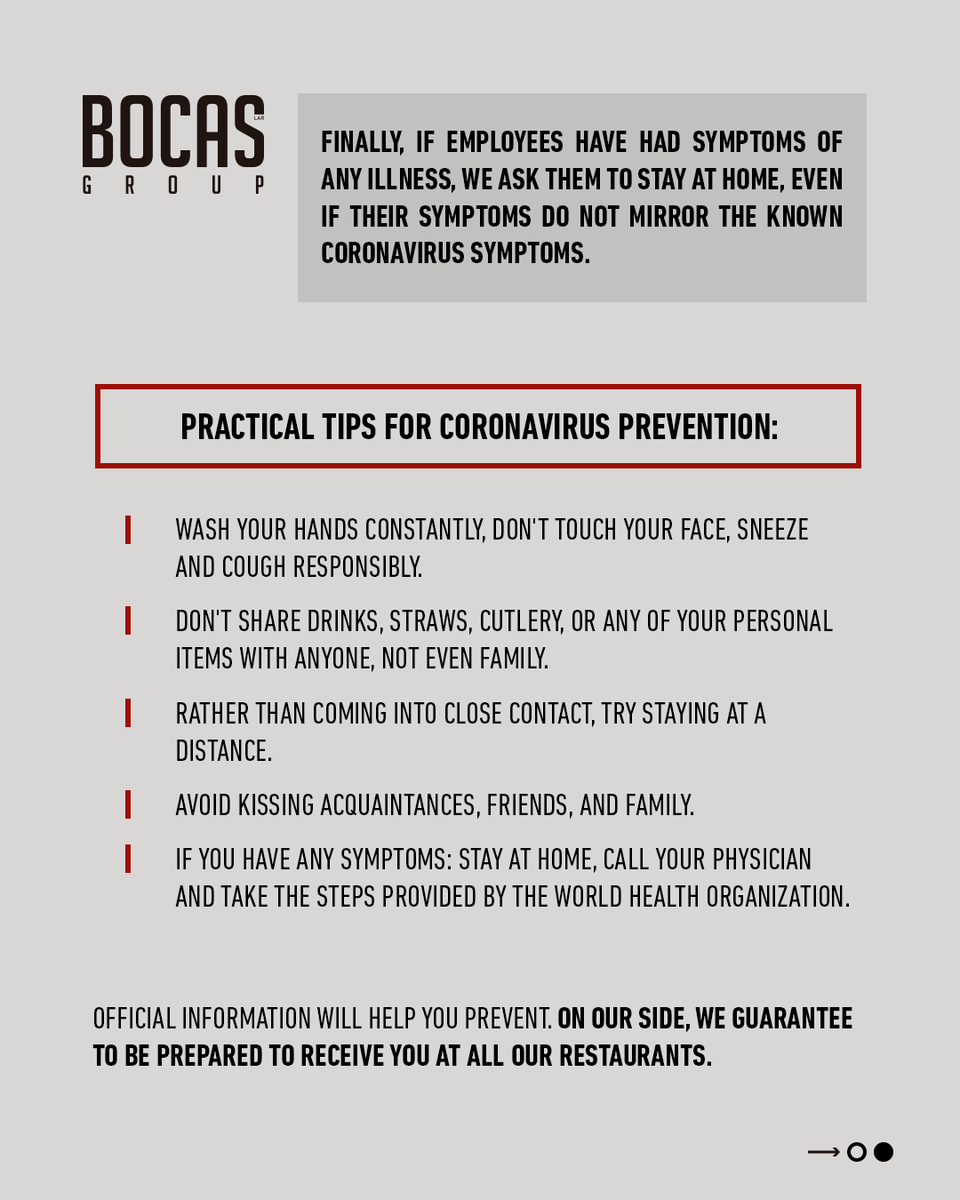 Bocas_House's tweet photo. READ THE STATEMENT 👇‼️ Our restaurants are prepared to avoid contagions. #BocasGroup #BocasHouse https://t.co/jvE3jgtZQw