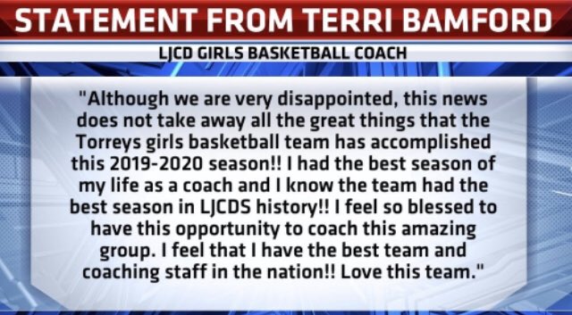 TorreyAthletics's tweet image. Well said Coach ⁦@terri_bamford⁩ ! Today’s disappointing news takes nothing away from what your girls accomplished this season: 32-1, undefeated Coastal League Champs, ⁦@LJCDS⁩ 1st ever ⁦@cifsds⁩ &amp;amp; ⁦@CIFState⁩ SoCal Open Div Champs and ranked #1 in USA!