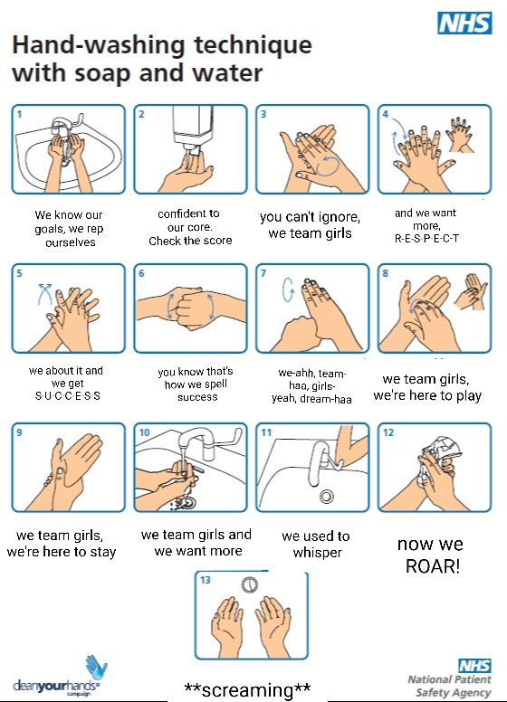 lexilegs99's tweet photo. I've provided a handy guide for all the netballers out there wanting to avoid the #coronavirus, just wash your hands to this TUNE 🎶🎵

#Netballmeme https://t.co/NYUhmkCQhM