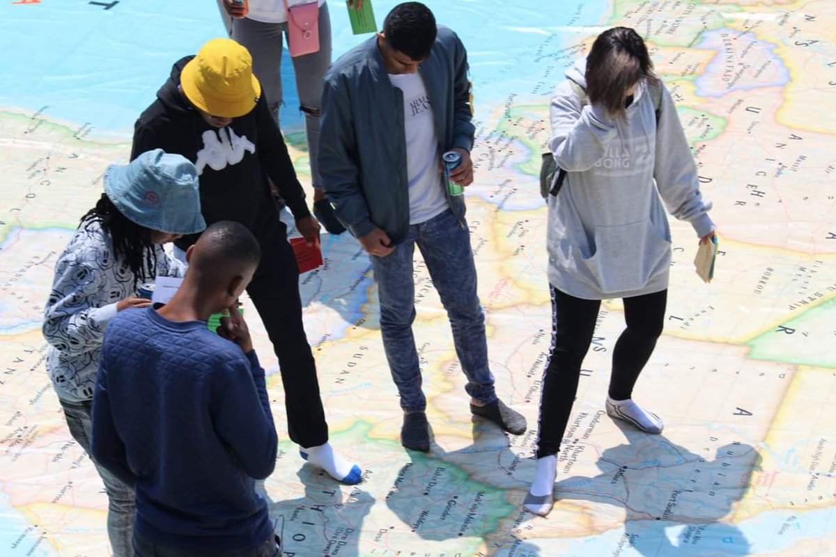 Abbotts_South's tweet photo. 🌍🌍 Some Giant Map fun at our #GISDay with the Southies today! #southies #abbotts #GiantMap #Map #Location #Countries #Capitals #Distance #Places 🌍🌍 @esrigram #thescienceofwhere #esriday2020 @Esri https://t.co/Agn2KkmY02