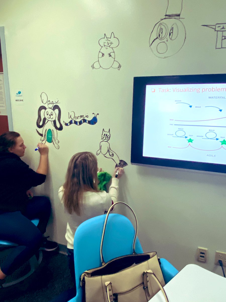 mrswilliams21c's tweet photo. What an enjoyable day w/ students from @grayhoundnation 💜 @GPAEA in #room21c today! We dug deeply into #agile #scrum tools &amp; processes to better manage projects &amp; communicate w/ our teams! We also may have had a little fun! #changeagents #authenticlearning @IowaALN @AEAlearning https://t.co/vhXgk2aJYK