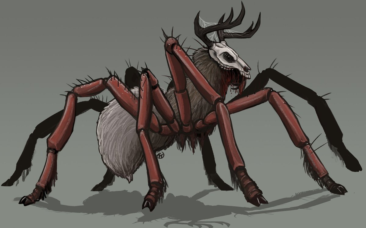 rj_cresswell's tweet image. I just wanna post the commission @TamsRandomArt did for my D&amp;amp;D homebrew monster again. I love it. 

Anyway, it’s called a mindweaver, but my players called it the spideer (spydeer) and the tarantler. I’ll be posting it with some stats soon. #DungeonMaster