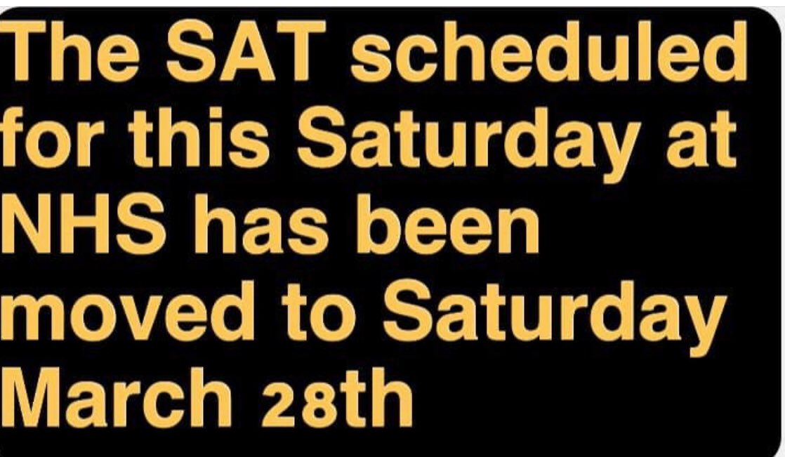 NacogdochesHS's tweet photo. SAT at NHS has been rescheduled from this Saturday to March 28, 2020. #NacISD #NacogdochesHS #DragonNation #ReturnOfTheNac
#Gr8X2BaDRAGON https://t.co/b5TbEWBpRR