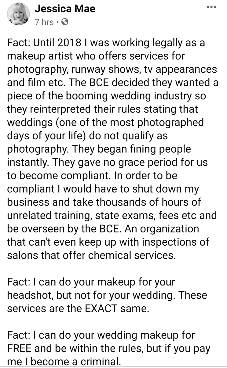 EricaJedynak's tweet photo. In #MN, the govt sent cease and desist letters, threatening hefty fines, to #wedding makeup artists operating w/o a license. ๐ฐ
๐Read Jessica's story below.๐
@jasonflohrs and I talked about this on @ProsperityMN radio last weekend.
#LetAmericaWork #Minnesota #makeupartist https://t.co/4mAlihijbe