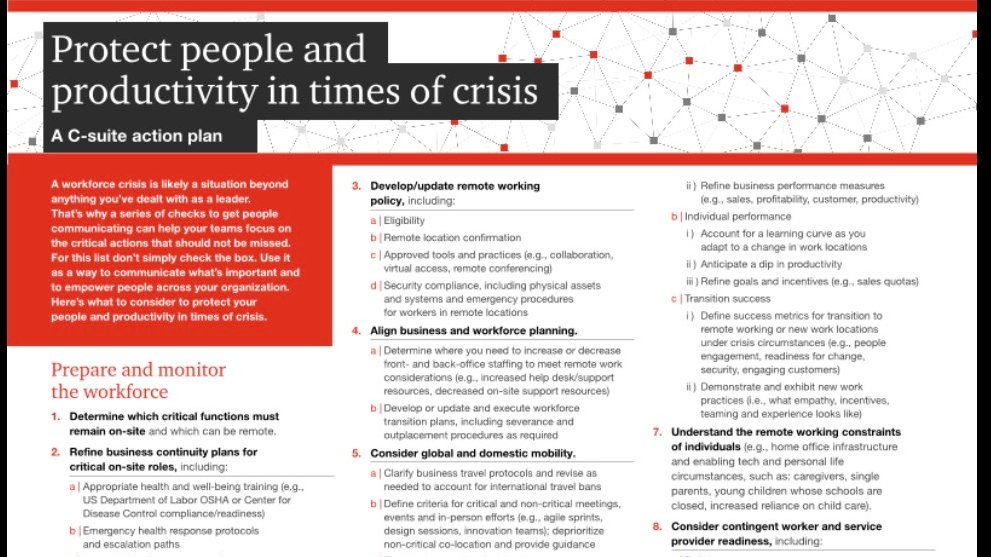 How are US firms preparing for and responding to the short and longer term #workforce implications of #covidー19?  By protecting their people and productivity.  20 actions we see businesses' needing to address in their crisis response pwc.com/us/en/library/…