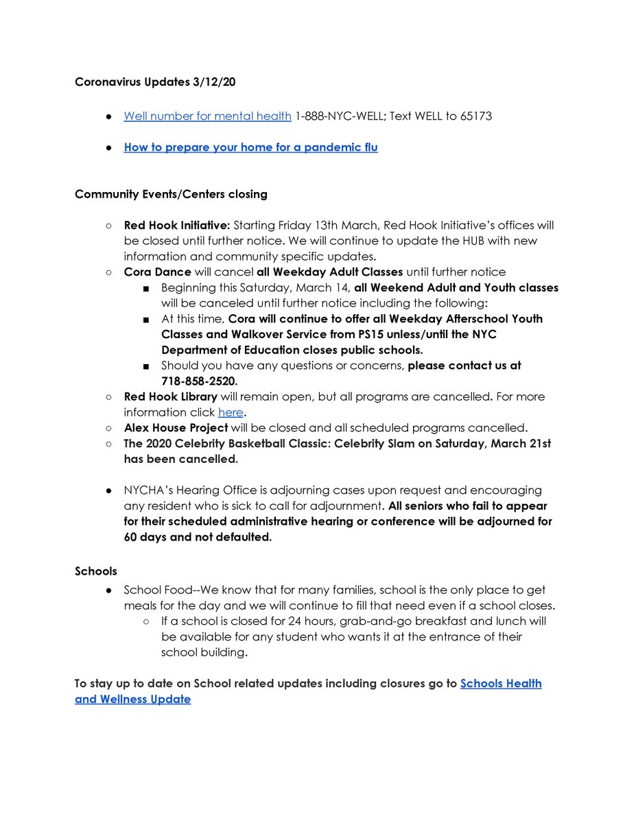 March 12th #RedHook #Coronavirus Updates redhookhub.org/coronavirus-re…