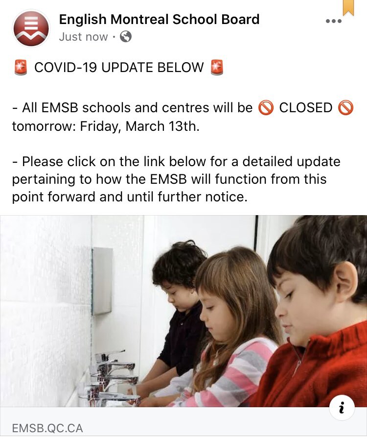 Please note that all EMSB schools and centres will be closed tomorrow (March 13)