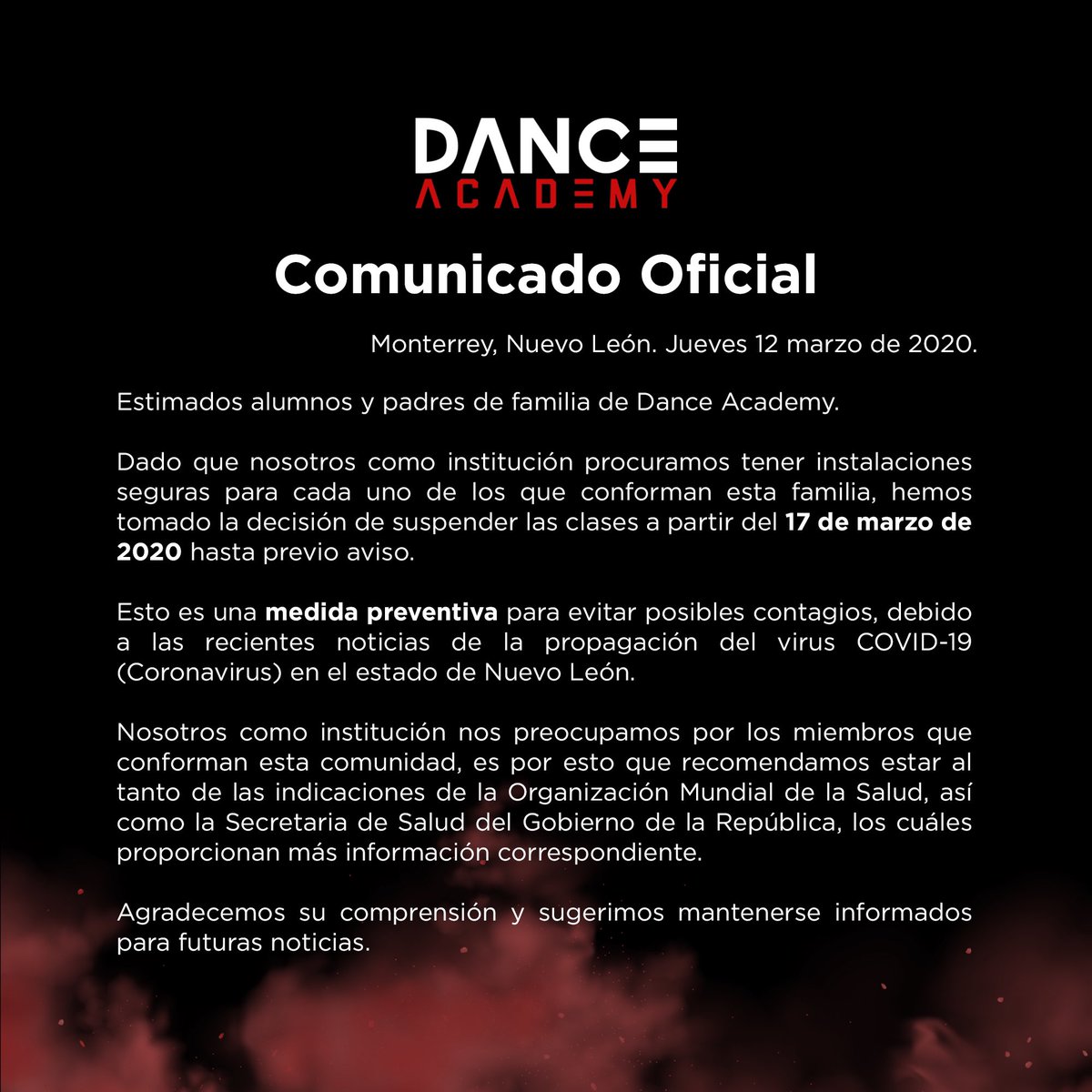DanceAcademyMty's tweet photo. ‼️Atención familia Academy‼️
Comunicado Oficial: 
#ParaContarloTienesQueVivirlo https://t.co/MWlxbE3LwQ