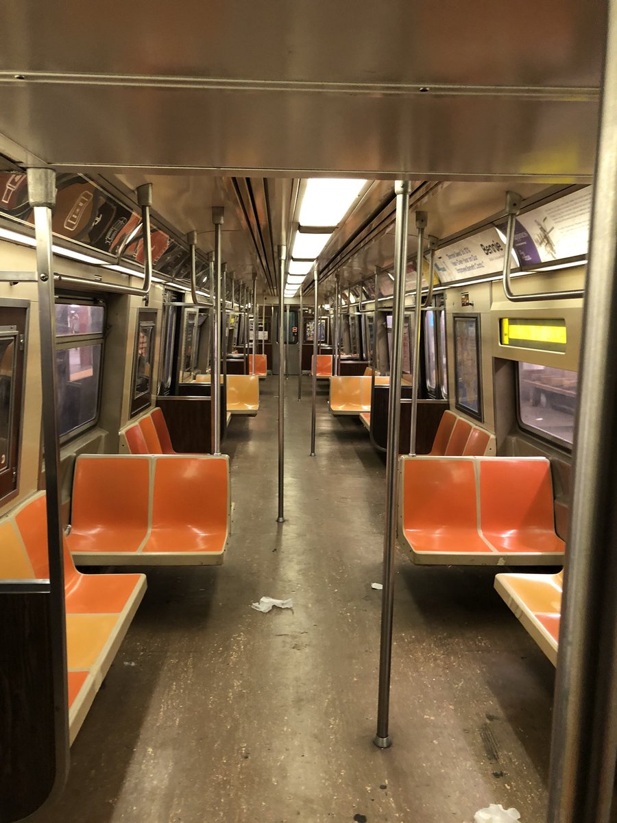 10:50p on a Thursday night in NYC and my subway car is 100% empty. Have passed 34th st, 23rd st and 14th st. No one has gotten on. #coronavirus <a href="/Gothamist/">Gothamist</a>