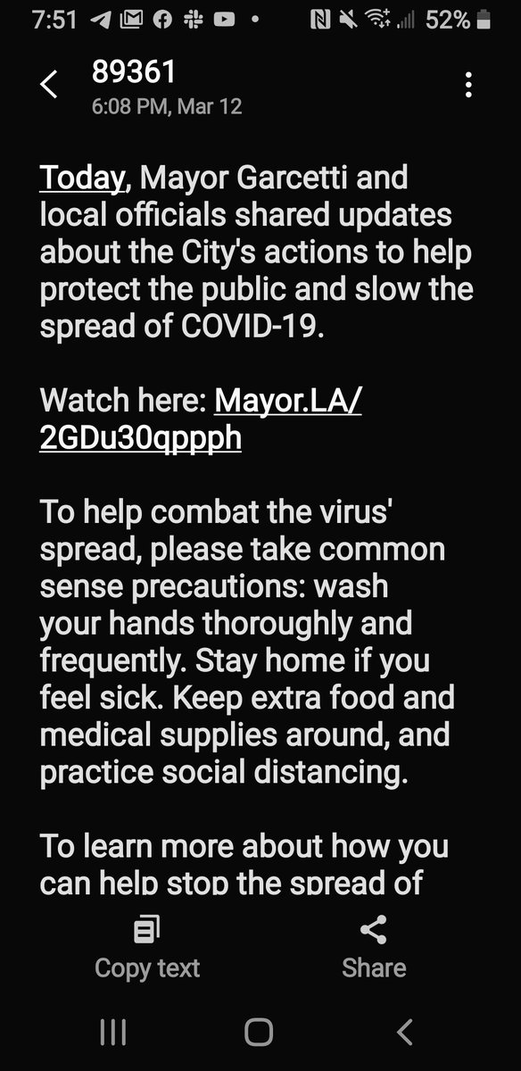 MaryamHenein's tweet image. #covid19 #TEXTALERT? 

Have you gotten a text yet to your phone alerting you about #coronavirus?

If so, show me yours. 

I just got a text &amp;amp; call from the city of  #LosAngeles 👇
