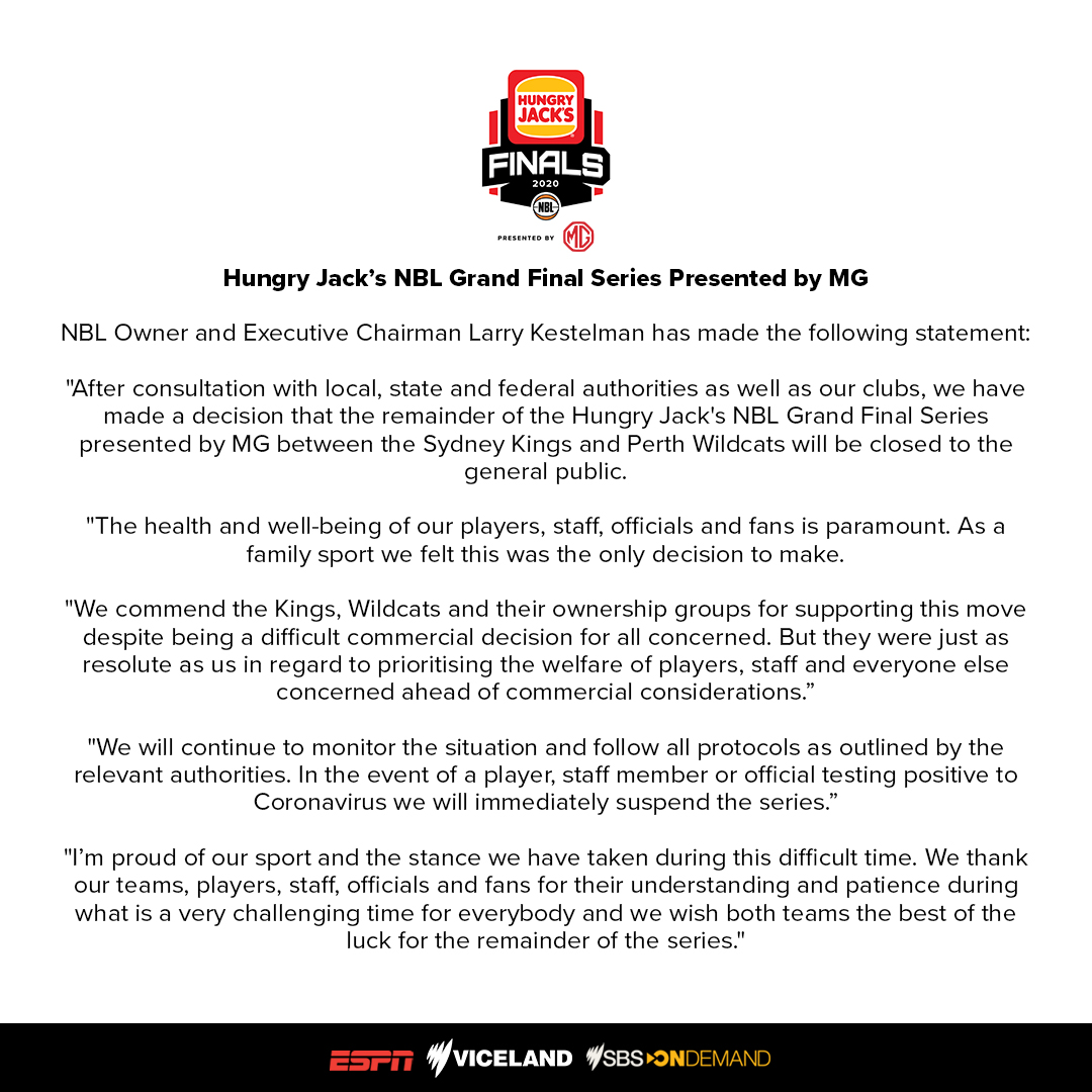 NBL's tweet photo. Full Statement from NBL Owner and Executive Chairman Larry Kestelman on the #NBLFinals
#NBL20 https://t.co/9DWXwgTuB8