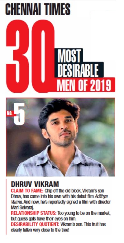 FabFlickz's tweet photo. #ChennaiTimes T30 Most Desirable men of 2019. 
Congratulations #DhruvVikram, you are at No 5. https://t.co/5n2nyiobwH