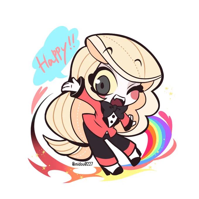 #HazbinHotel 
#HazbinHotelFanart 

ミニチャーリーとミニバギーとミニアラスターを並べました??? 
