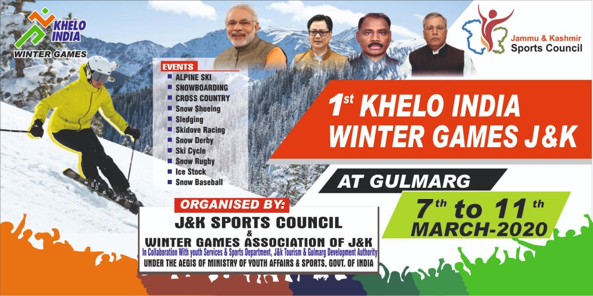JKSportsCouncil's tweet photo. @kheloindia Winter Games at Gulmarg from 7th to 11th March, 2020. @diprjk @PIBSrinagar @JandKTourism @KirenRijiju @RijijuOffice @PMOIndia @narendramodi @DrJitendraSingh @ddsportschannel @srinagaradmin @Farooqkhan953 https://t.co/CzdLCVD01c