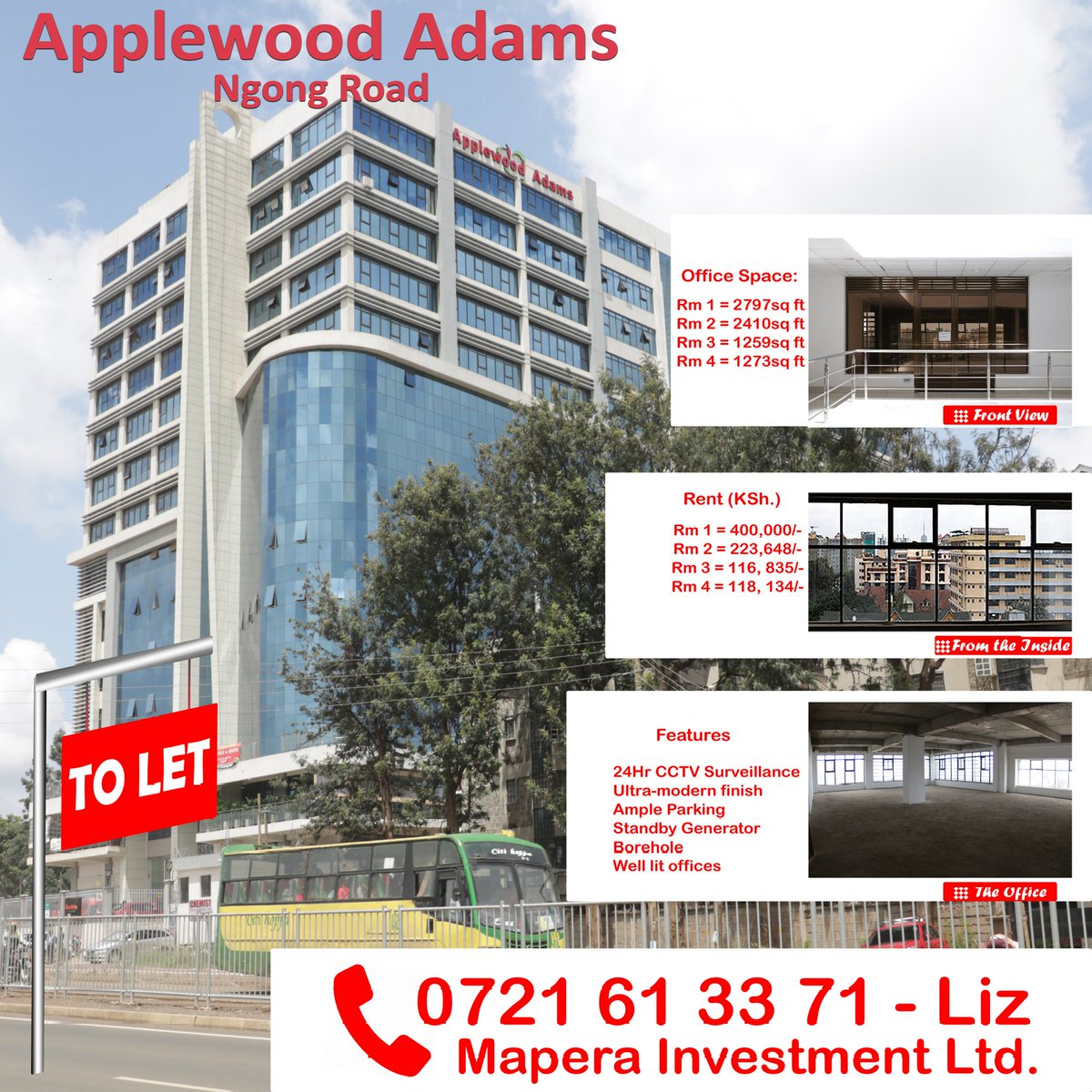Proxy_MediaC's tweet photo. Office suite To Let.
Applewood Adams Ngong Road from as low as 116k.
Call 0721613371 for more. https://t.co/ShWrTD7VN0