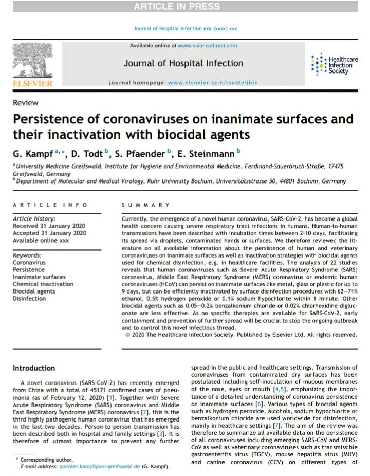 SantanaYeray's tweet photo. Estudio actualizado, el #coronavirus persiste en superficies tanto en ambiente frío como caluroso de 6 a 9 dias. Pero desaparece en 1 minuto con Alcohol 62-71%, peróxido de hidrógeno al 0.5% y/o Hipoclorito sódico al 0.1%
Aquí el enlace:
⬇️⬇️⬇️⬇️⬇️
https://t.co/or4MRuRkWn https://t.co/By5w7evGaG