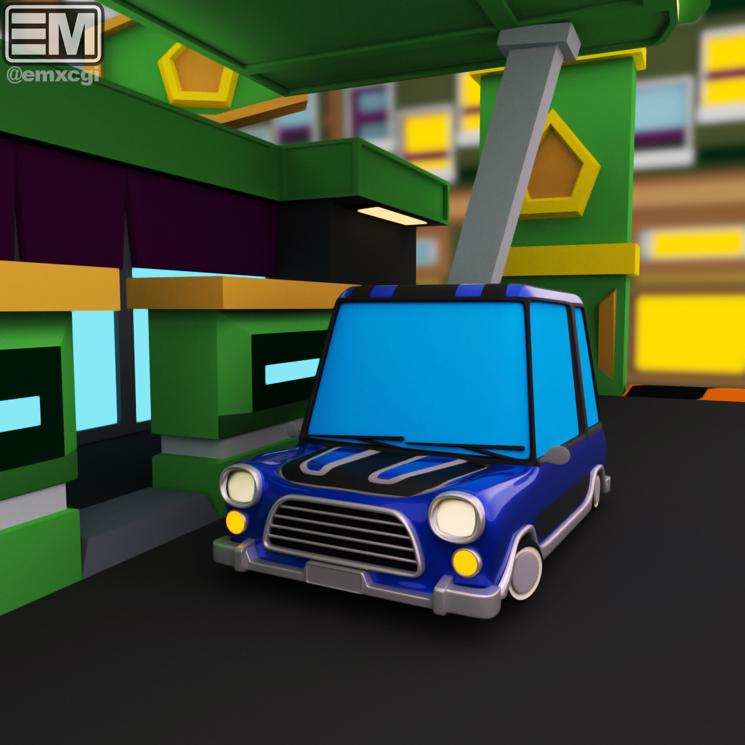 emxcgi's tweet image. &quot;My Mini&quot; in blue. 

#emxcgi #scriptaentmt #3d #rendering #conceptart
#mini #inspired #green #design #maya #autodesk #art  #behance #insta #petrolpump  #IndieArtists #red #set #scene #cgi #lowpoly #hires