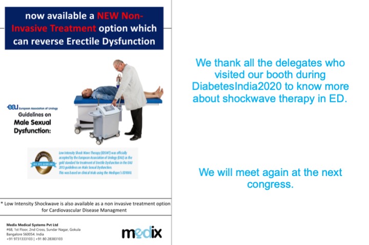 shockwaveindia's tweet photo. Thanks a lot @diabetesindia20 @diabetesindia for giving us an opportunity to be present at Bangalore Congress. #medispec #medix #ed #edst #shockwave #Menshealth https://t.co/WvP7uWCkwi
