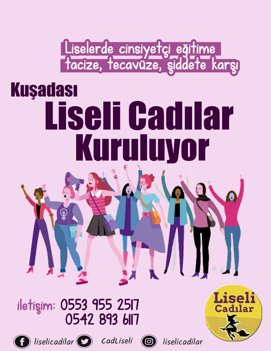 Liselerde mücadeleyi büyütüyoruz!

Cinsiyetçi eğitime, tacize, şiddete, tecavüze karşı; etek boyumuza, saçımıza karışmaya çalışanlara karşı Kuşadası Liseli Cadılar kuruluyor, mücadeleyi bütütüyor.

Haydi kız kardeşim yerin hazır, sen yoksan bir kişi eksiğiz.

#Kuşadası