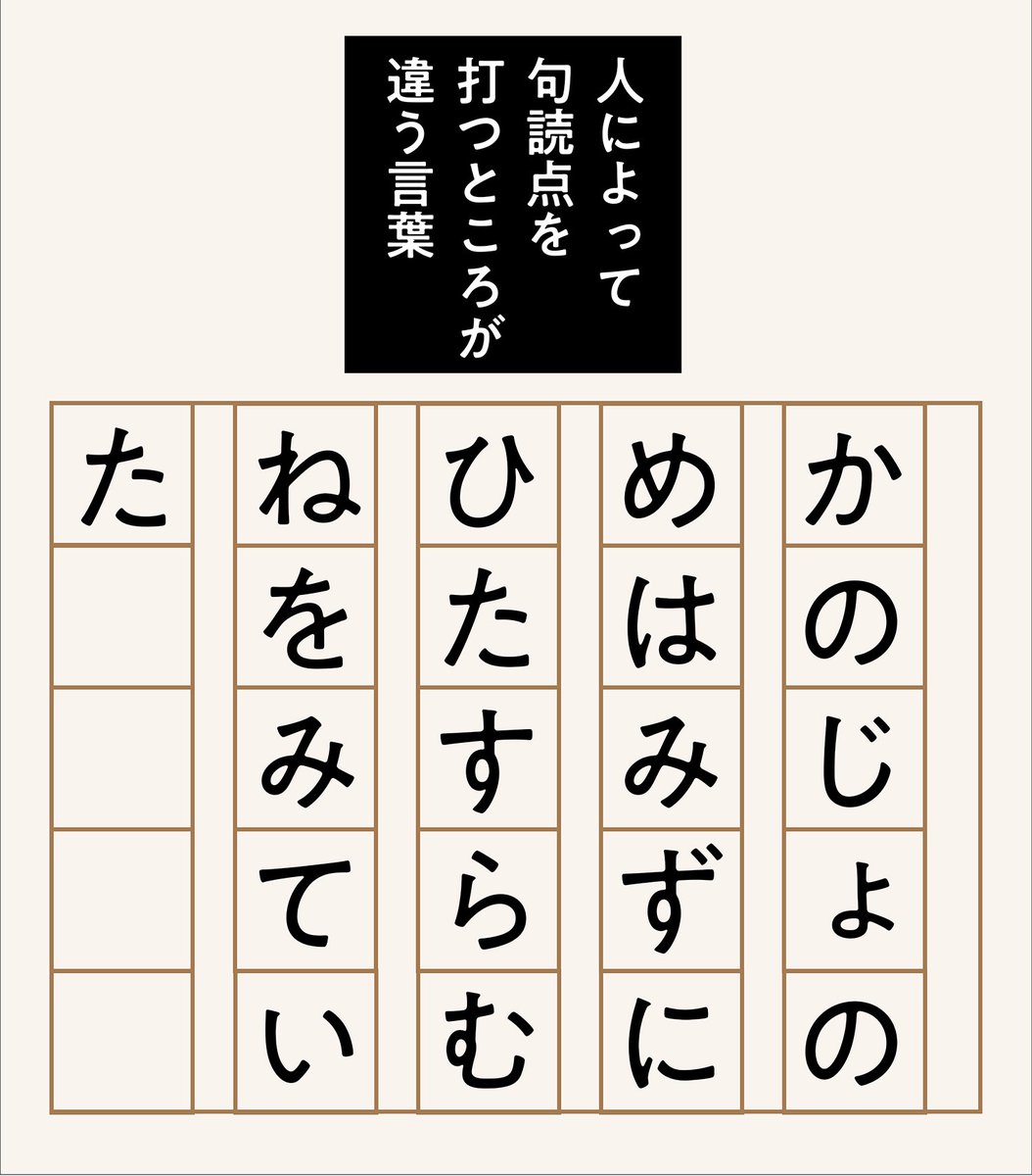 #人によって句読点を打つところが違うことば

あなたはどっちだった?
Aで読んだ人は→いいね
Bで読んだ人は→RT

で教えてね! 