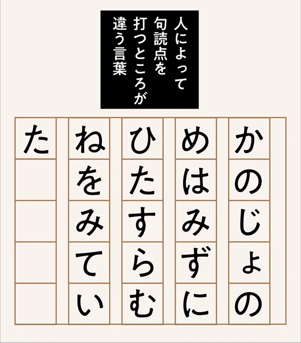 #人によって句読点を打つところが違うことば

あなたはどっちだった?
Aで読んだ人は→いいね
Bで読んだ人は→RT

で教えてね! 