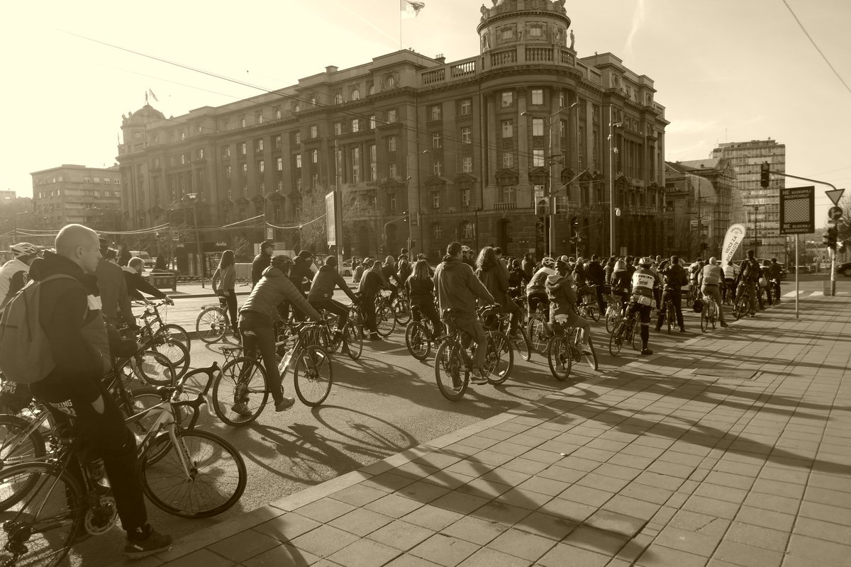 elmers87's tweet photo. Critical Mass Belgrade.

By some on-bike camera fiddling they came out in Sepia. Somehow fitting, like @sophie_eastwd once said:

We need to remember the good new days.

#NewStoryRide 
#CriticalMass #kriticnamasa
#beograd #Belgrade #GoodNewDays https://t.co/tA4cDkDbAw