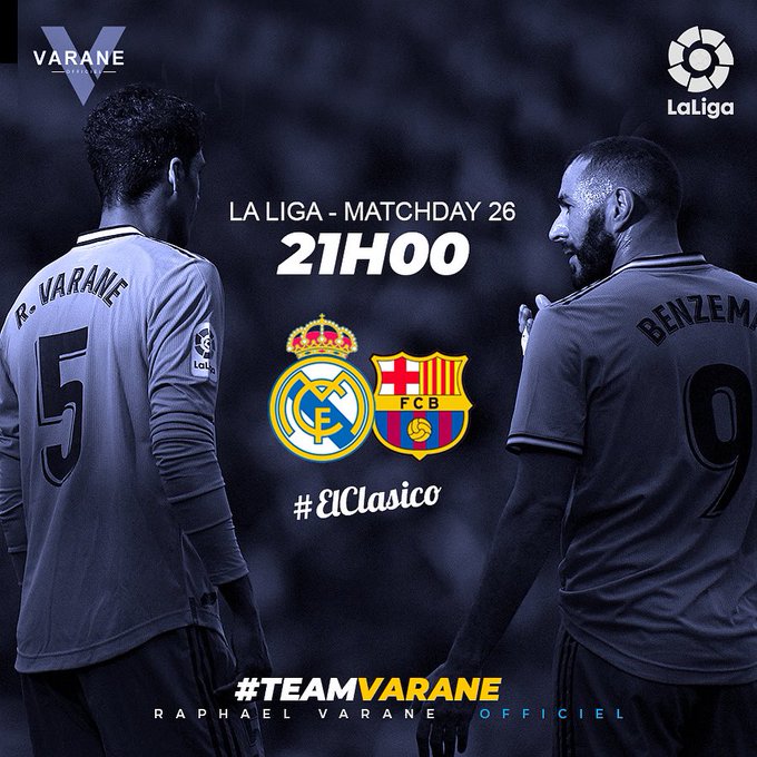 의 미디어: Match Day #ElClasico - 21H00 - 🏟⚽️🔥 #TeamVarane #RMLiga https://t.co/rZWwb7qPkD 의 미디어: Match Day #ElClasico - 21H00 - 🏟⚽️🔥 #TeamVarane #RMLiga https://t.co/rZWwb7qPkD