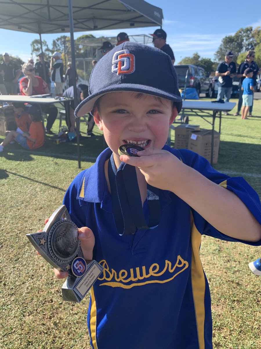The young lad won the teeball premiership yesterday in his first ever GF. His team had not won a game all year, then come carnival round robin day they went undefeated premiers, he walked the game off 15-14.. fair to say he’s milking it a bit now though... <a href="/freodockers/">Fremantle Dockers</a> #proud