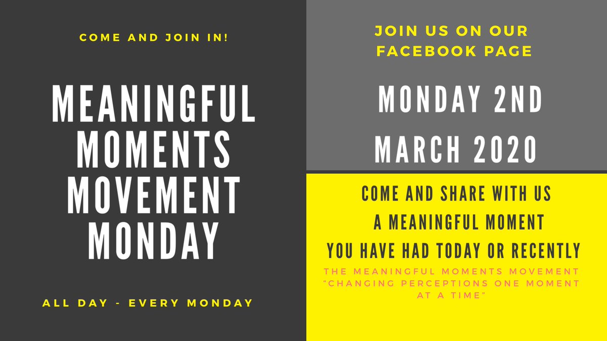 Meaningful_mo's tweet photo. This is happening tomorrow #monday on our #Facebook page we would #love to see you there. Easy to join in using #themeaningfulmomentsmovementmonday hashtag (we know it’s long!) it can find us on #instagram too #themeaningfulmomentsmovement #UKWeekendHour https://t.co/kHKPCxzGBl
