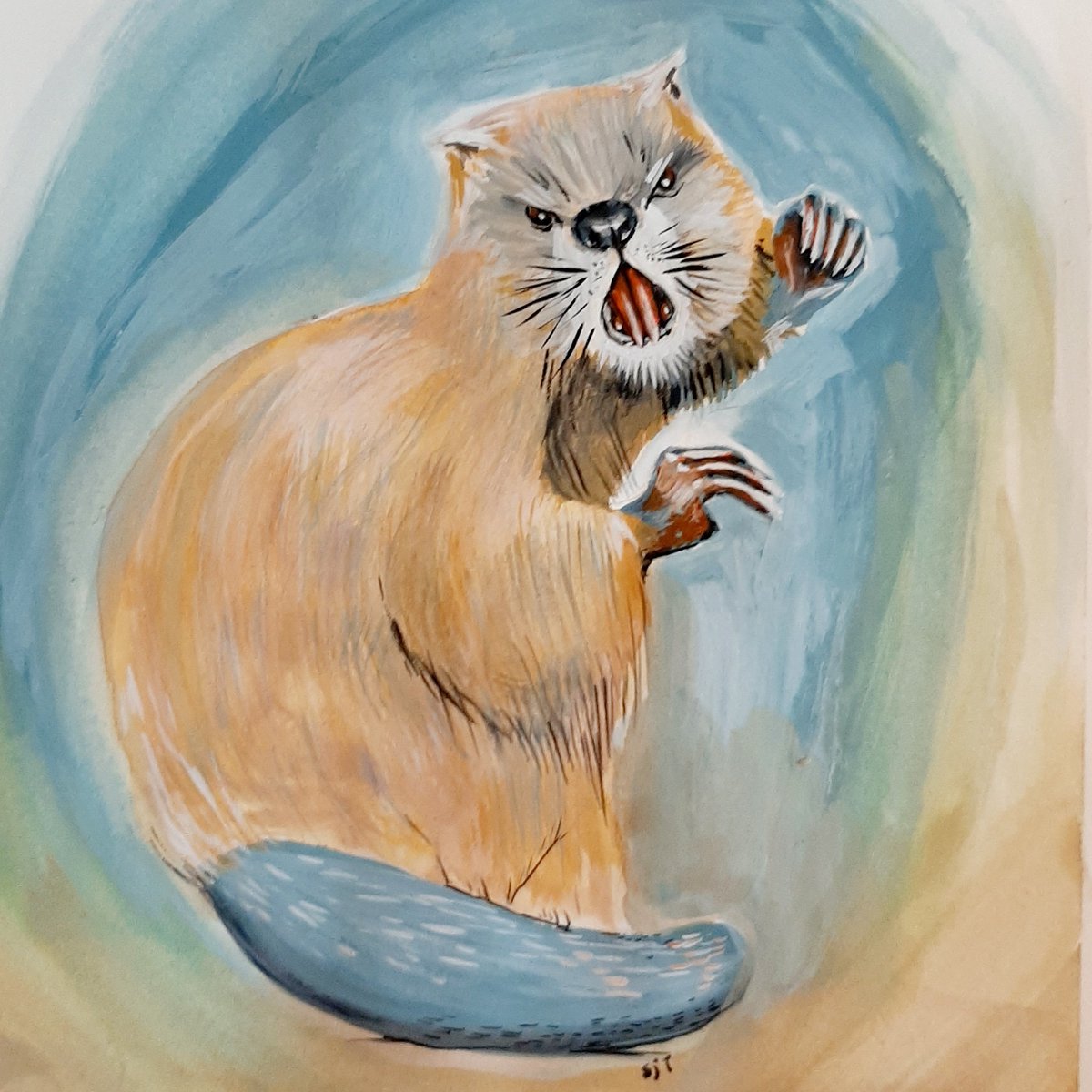 SallyJTaylor's tweet photo. A for #Afrac, a Welsh mythical creature. I'm playing catch up already with the new round of @AnimalAlphabets #animalalphabets #mythicalcreatures #guoache #gouachepainting #gouacheillustration #illustration #hertsartists @HertsHour @HVAF @hyoc2020 https://t.co/2SL29dr6UB