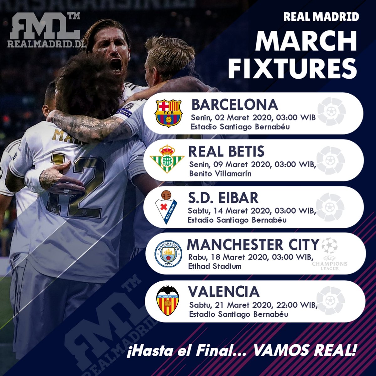 rmdl_indo's tweet photo. Jadwal Real Madrid pertandingan Bulan Maret 💪 #HalaMadrid https://t.co/fiChw1kURF