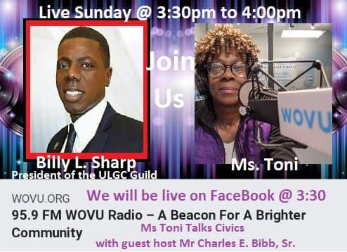 ClevelandGuild's tweet photo. Join Billy L. Sharp on Ms Toni Talks Civics, today at 3:30 p.m. With special guest host Mr Charles E. Bibb, Sr.
WOVU 95.9 FM  We will be talking about Vote and the up coming 2020 Census and more.
LIVE STREAMING ON
https://t.co/DQAY8mrgDj  We will b LIVE on FaceBook @ 3:30pm https://t.co/OCfCyy6JSp
