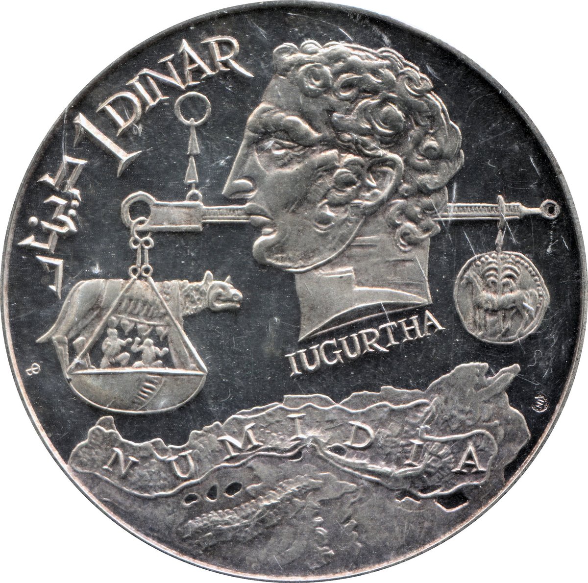 Images on the reverse of two 1969 Tunisian commemorative coins. Left: #Hannibal leads his army to victory at Cannae. Right: #Jugurtha weighs a corrupted she-wolf of Rome against the Numidian horse and date palm. #classicsreception #northafrica