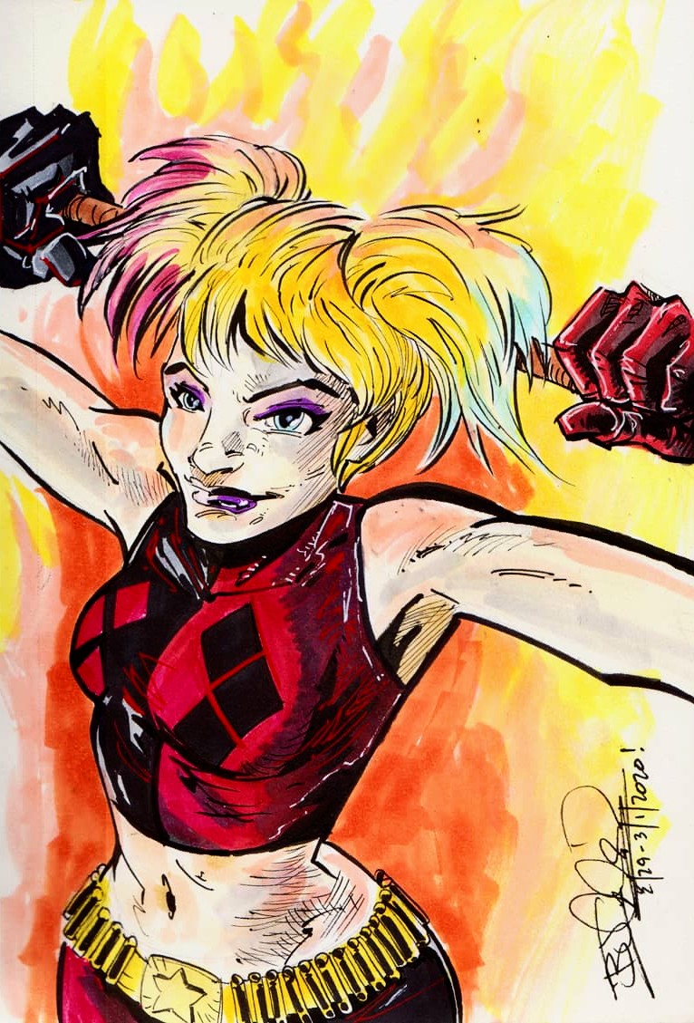 EpicBenjaminJ's tweet photo. #SketchbookSaturday
#HarleyQuinn #dccomics #birdsofprey #emancipationofharleyquinn #dcmovies #DCEU ##Batman #Joker #Harley #harleenquinzel #BOP #Clown #margotrobbie #drawallnight #midnightdrawing #inksketch #copicmarkers #Artist https://t.co/RJEOhRJIGF