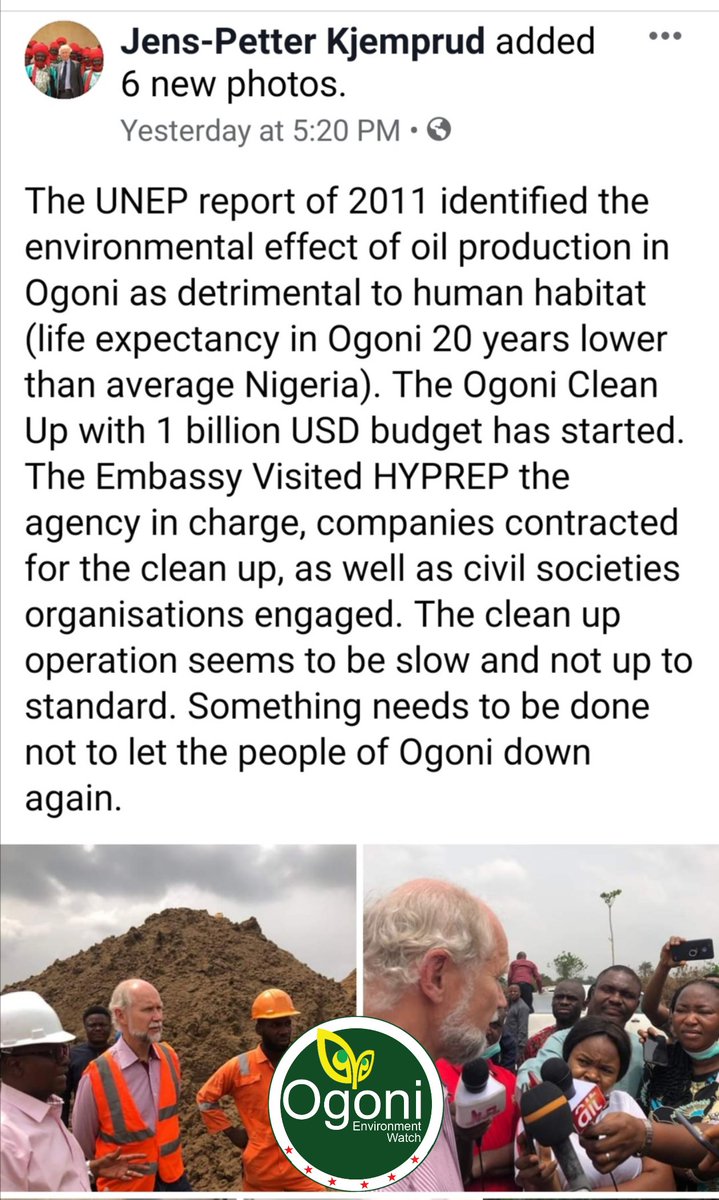 OgoniEWatch's tweet photo. "#UNEPReport of 2011 identified environmental effect of oil prod. in Ogoni as detrimental to humans. The #OgoniCleanUp with 1b USD budget has started. The cleanup operation seems to be slow &amp; not up to standard. Something needs to be done not to let the people down"

~@JKjemprud https://t.co/Te8uYWGcnY