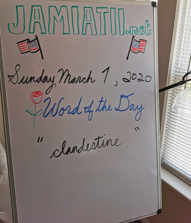 jamiatiinet's tweet photo. #WordOfTheDay: clandestine (adj) "Kept secret or done secretly, especially because illicit" (Oxford).

Can you use this phrase in a sentence? Write your sentence in the comments, and Mr. Roddey will correct it.

#English #انجليزي #AmericanTeacher #TOEFL #IELTS https://t.co/T1y3dzYqmc