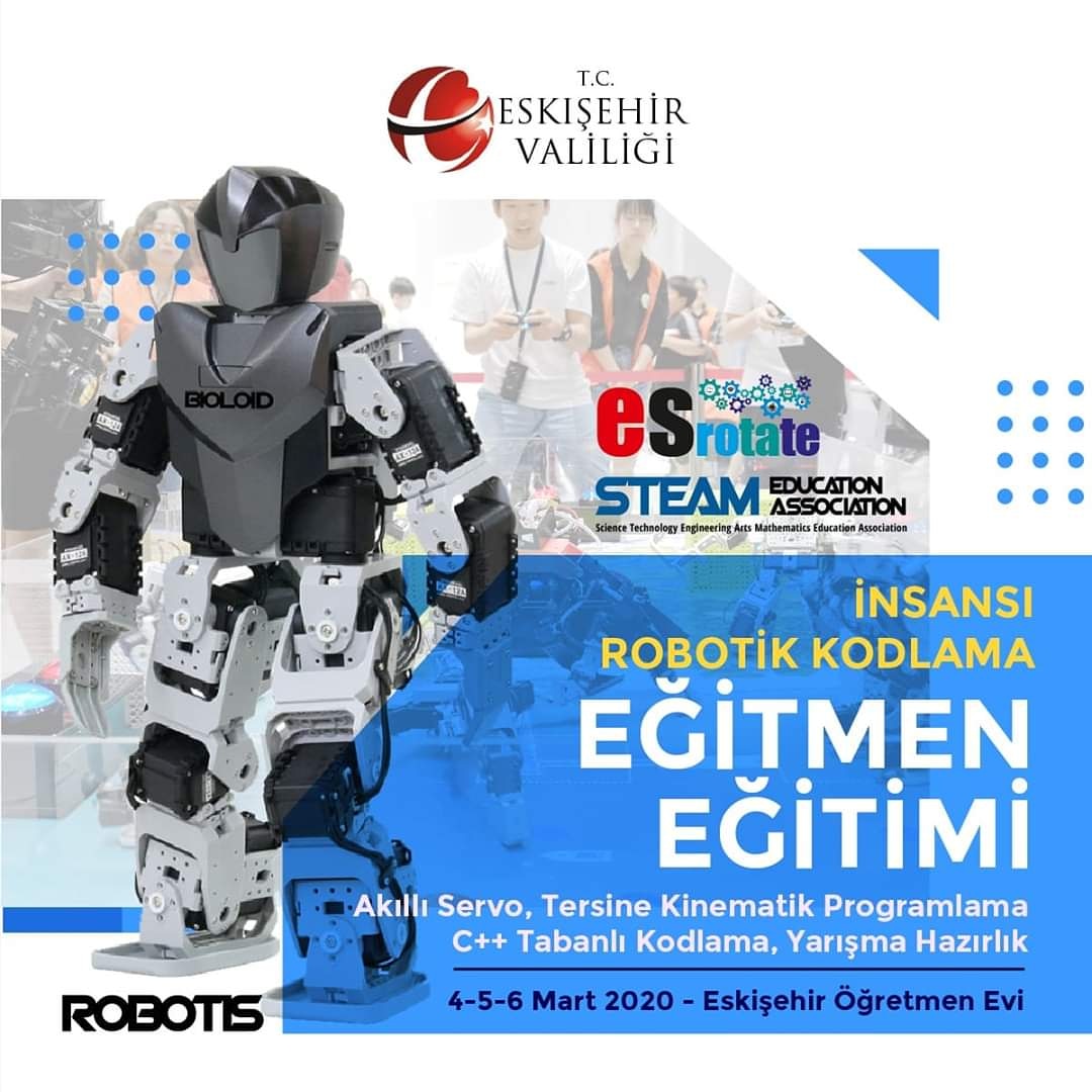 inamli's tweet image. Türkiye&apos;nin en büyük insansı robot eğitim programını Eskişehir&apos;de yapmaya devam ediyoruz. 5. Grup Eğitmen Eğitimi&apos;ni 4-5-6 Mart tarihlerinde Eskişehir&apos;de gerçekleştireceğiz. 

#robotis #robotsepeti #steamcupturkey #steamcup #esrotate #eskisehirvaliligi