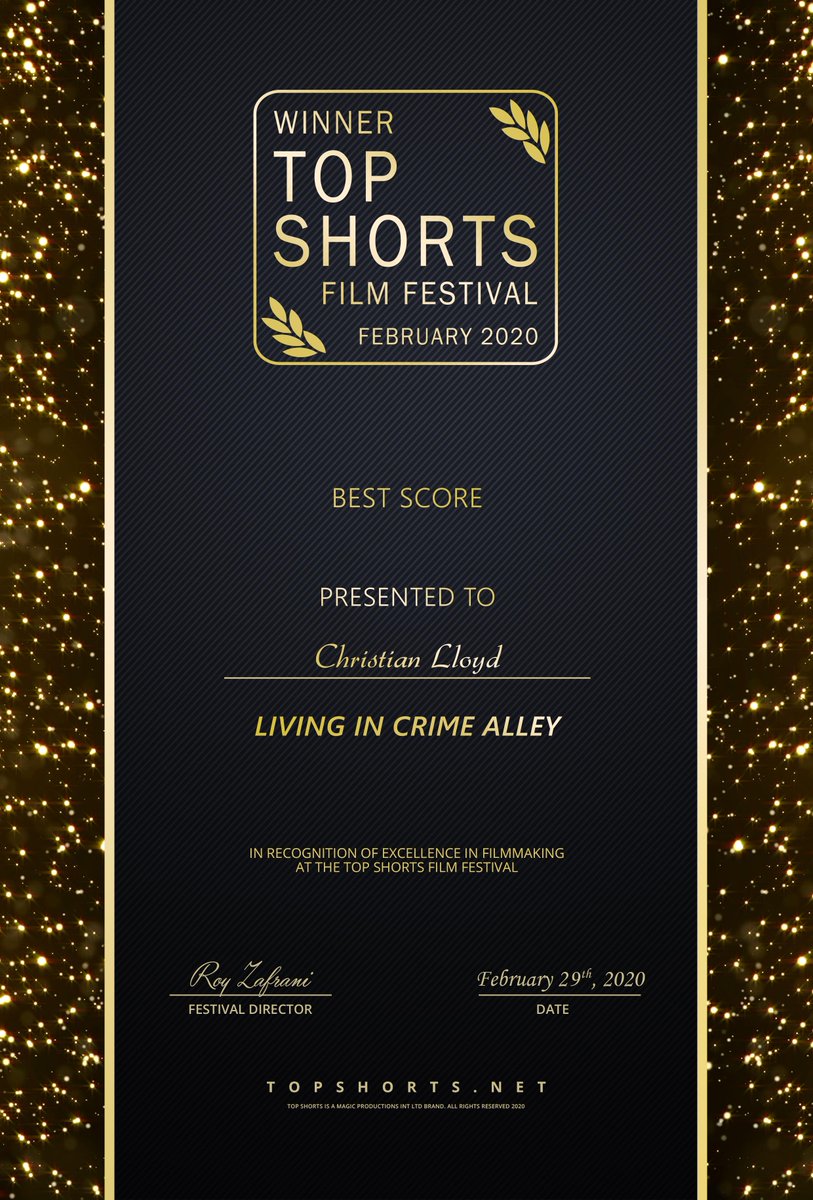 ChristianLloyd's tweet photo. Well that was an unexpected honour. Delighted with the Best Score for Living In Crime Alley at the @TopShorts Film Festival. Also congrats @RobAylingFilm for Best Fantasy Film!!! #composer #film #soundtrack 

You can listen here https://t.co/57vazepku5 https://t.co/5pXAk1q0ZD