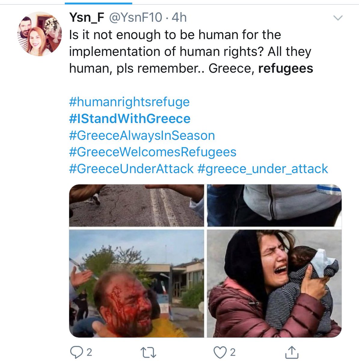left2kolou's tweet photo. Another fave propaganda photo used by turkish trolls includes (once more) a photo from 2015 on the Hungarian border and a photo of a woman ALREADY in Greece, in Lesbos, throwing a fit without anyone bothering her. Stand up to propaganda. Enough is enough. #IStandWithGreece https://t.co/jUffKmZYBO