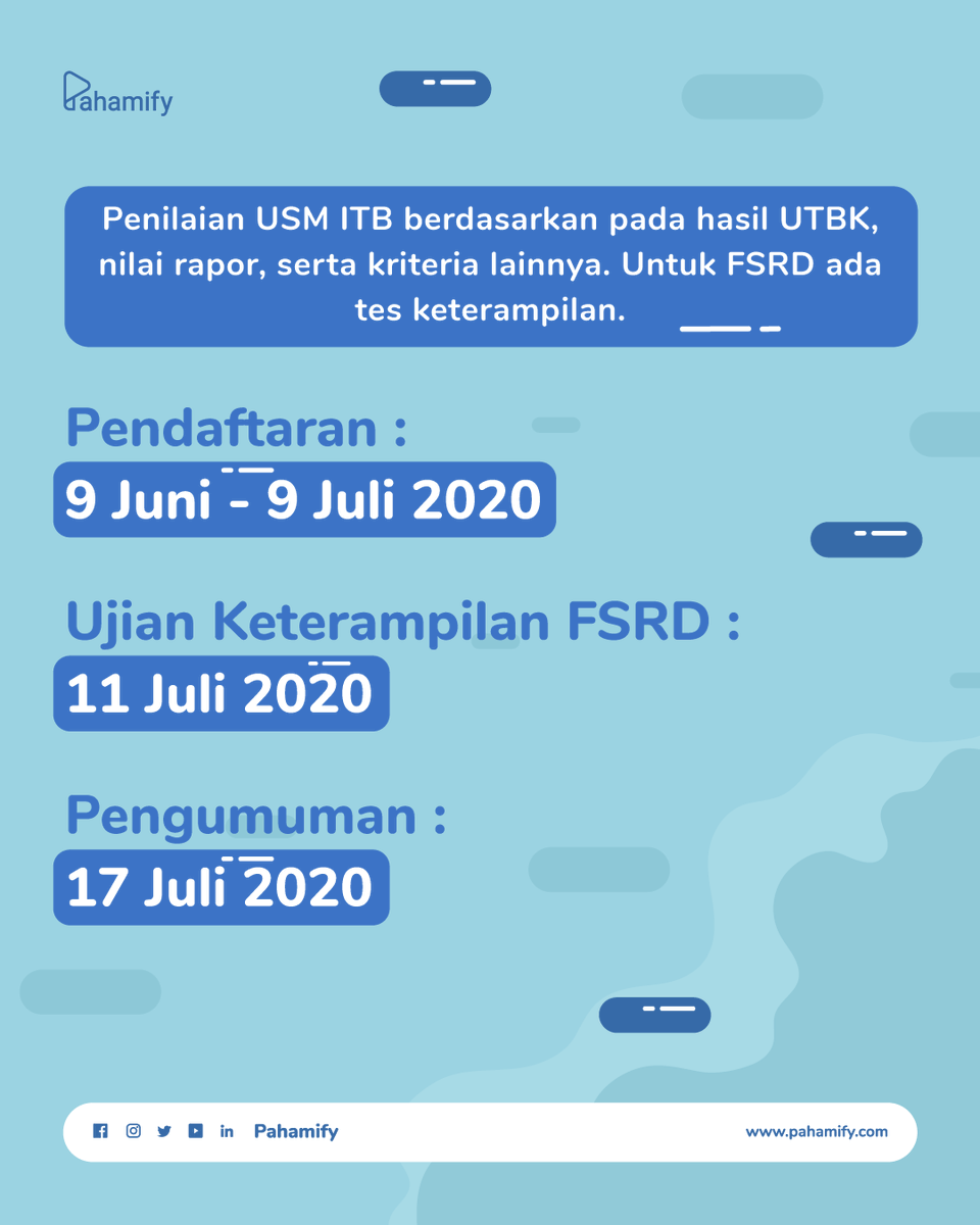 pahamify's tweet photo. Kamu yang berencana ingin ikut ujian mandirinya ITB, ada baiknya mencatat tanggal2 penting ini ya😁
.
Jangan lupa belajar dengan pahamify, dan ikuti juga tryout UTBK 7 nanti ya, semangat semoga kampus impianmu tercapai.amiin 🙏
.
#pahamify #temanpersiapankuliah #usmitb #utbk2020 https://t.co/rKVMnVTm6A