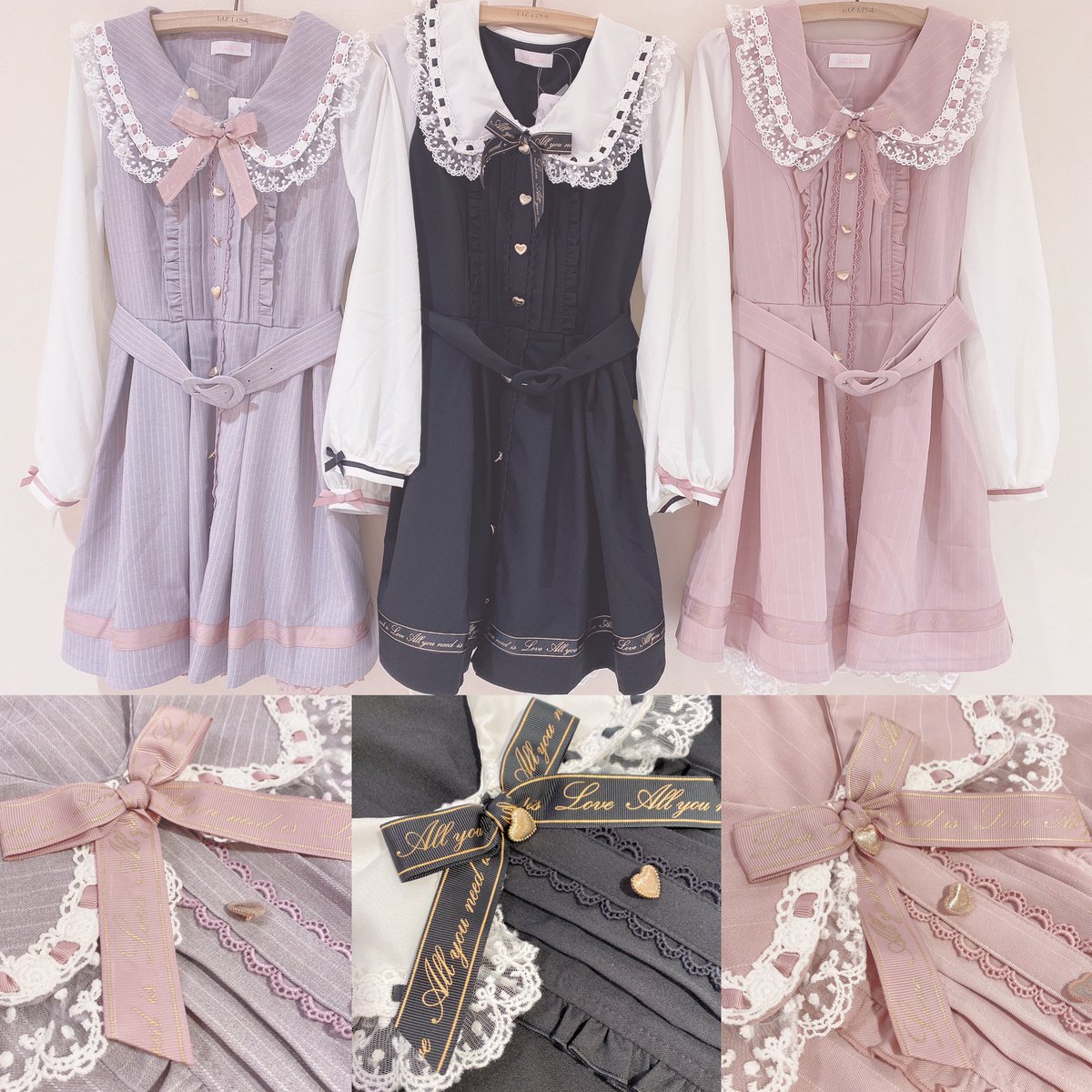 ふんわり✨LIZLISA ローズ柄 ストライプワンピース フリル お花ボタン♡ New Arrival