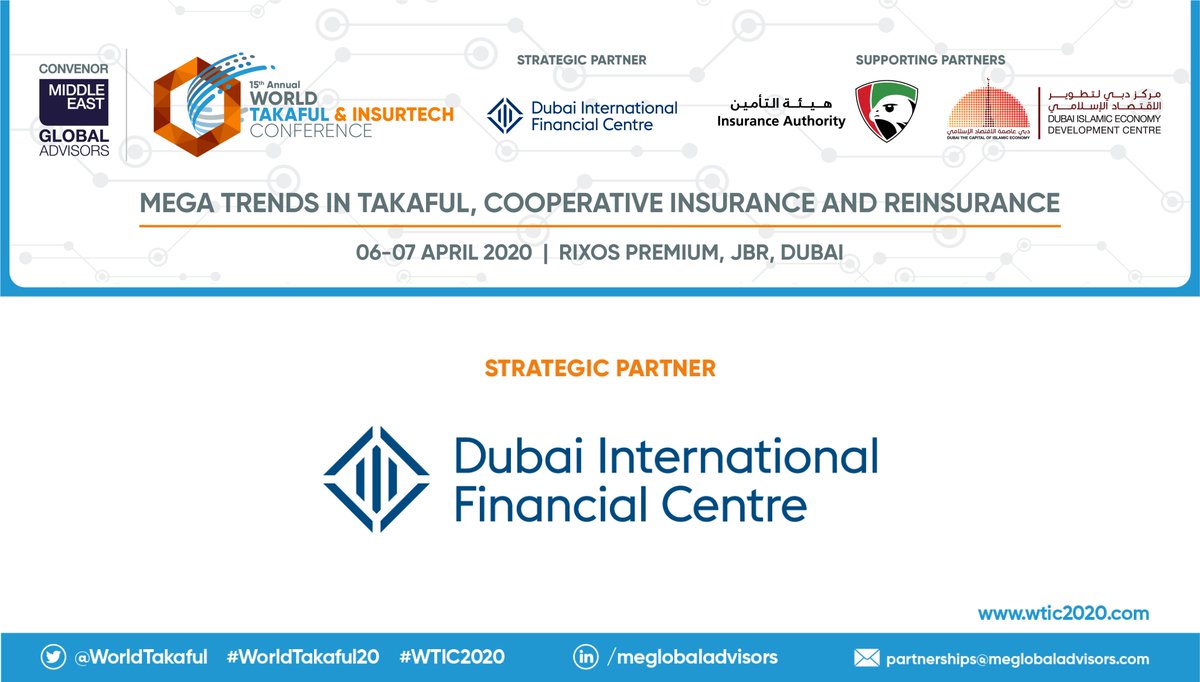 We’re delighted to have <a href="/DIFC/">DIFC</a> as the STRATEGIC PARTNER at the 15th Annual <a href="/WorldTakaful/">WTIC 2020</a>; Register Now: bit.ly/2RTtqCb More Info: wtic2020.com #WTIC2020 #WorldTakaful20 #Dubai <a href="/RixosPremiumJBR/">Rixos Premium Dubai JBR</a>