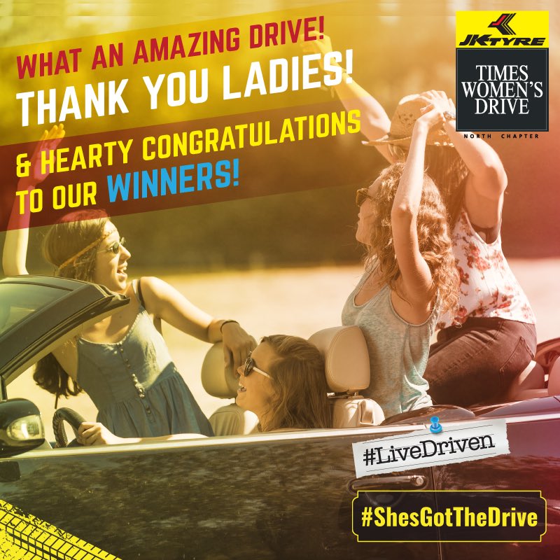 JKTyreRacing's tweet photo. Hey Ladies! 
This was an Amazing &amp; Super-fun Drive! 
Thank you for your participation and congratulations to all the winners. 

@JKTyreCorporate 
#livedriven #shesgotthedrive #timeswomensdrive #womensdrive #driveforchange #womenpower #womenempowerment #JKTyre https://t.co/h8vBpnDxXm