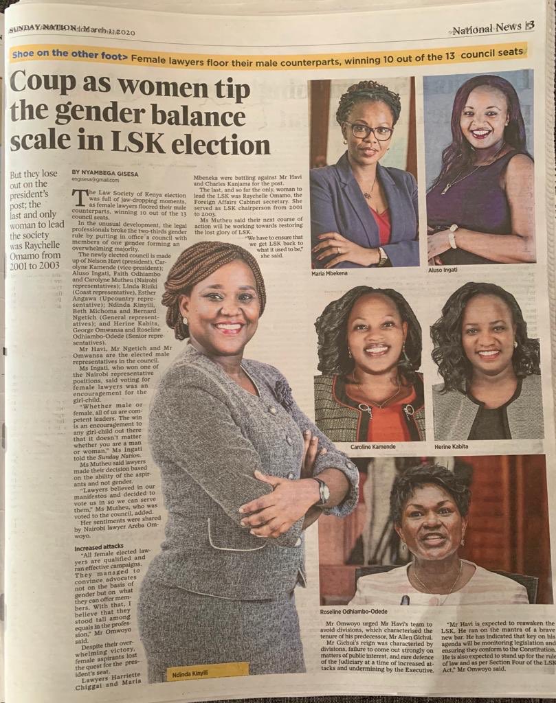 AnneWaiguru's tweet photo. Congratulations to these brilliant ladies for shattering the glass ceiling by winning 10 out of the 13 seats at the just concluded LSK Council elections, &amp; thank you to the legal fraternity for advancing the course for #WomenEmpowerment . Upward and Onward 
#GenderEquality https://t.co/j5JITwZZe8